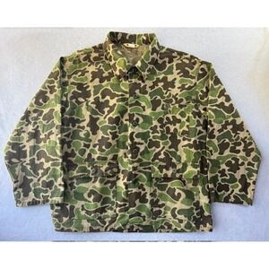 Vintage 70s Ranger Camouflage Camo Duck Hunt Hunting Button Canvas Outdoor XL